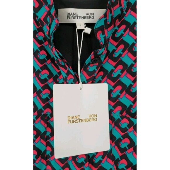 Diane Von Furstenberg DVF Silk Jumpsuit Blue Fuchsia Black Size 2 NWT $6… - Picture 8 of 16